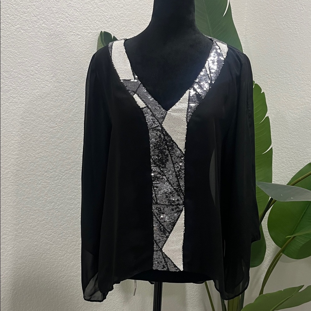 Rampage Black Blouse with Silver Sequin Detail